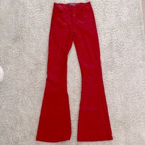 EDIKTED RED LEATHER FLARE PANTS